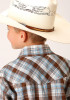 Boys Western Cowboy  Snap Shirt ~ BROWN, BLUE & WHITE PLAID