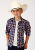 Boys Vintage Western Cowboy Snap Shirt ~ NAVY PLAID