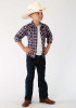 Boys Vintage Western Cowboy Snap Shirt ~ NAVY PLAID