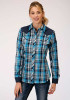 Womens Retro Western Shirt ~ TURQUOISE-BLACK