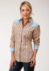 Womens Western Shirt ~ TAN, WHITE, & BLUE PLAID