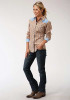Womens Western Shirt ~ TAN, WHITE, & BLUE PLAID