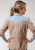 Womens Western Shirt ~ TAN, WHITE, & BLUE PLAID