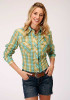 Womens Orange Western Shirt ~ CELERY & TURQUOISE PLAID