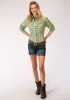 Womens Orange Western Shirt ~ CELERY & TURQUOISE PLAID