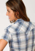 Womens Short Sleeve Western Shirt ~ BLUE, CREAM & MULTI PLAID