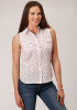 Womens Sleeveless  Cowgirl Shirt ~WHITE AND RED FLORAL