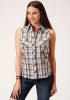 Womens Sleeveless  Cowgirl Shirt ~BROWN, BLUE & WHITE PLAID