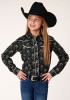 Girl's Western Retro Cowgirl Shirt ~BLACK & CREAM FLORAL PRINT