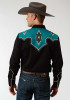 Embroidered Old West Shirt ~ TWO TONE BLACK AND TURQ