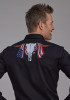 Embroidered Old West  Mens Western Shirt ~ POLY/RAYON WESTERN SHIRT-BLACK