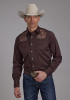 Embroidered Old West  Mens Western Shirt ~ POLY/RAYON WESTERN SHIRT-BROWN