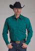 Pearl Snap Mens Western Shirt ~ BLACK FILL SOLID POPLIN - TEAL