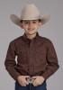 Boys Western Cowboy  Snap Shirt ~  BLACK FILL POPLIN - POLIN BROWN