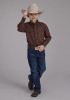 Boys Western Cowboy  Snap Shirt ~  BLACK FILL POPLIN - POLIN BROWN