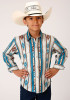Boys Western Cowboy Embroidered Snap Shirt ~ RETRO STRIPE