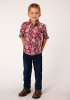 Boys Western Cowboy Snap Short Sleeve Shirt ~ RED TROPICS