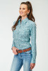 Womens Roper Western Shirt ~ STRETCH POPLIN - TEAL PAISLEY