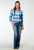 Womens Roper Western Shirt ~ STRETCH POPLIN - BLUE PLAID, 