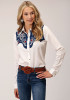 Womens Western Embroidered Cowgirl Shirt ~ White Poly Crepe