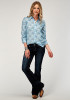 Womens Roper Western Shirt ~  IKAT CHEVERON PRINT POLY SHIRT,