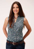Womens Sleeveless Western Shirt ~ BLUE PLAZA PAISLEY