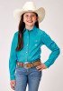 Roper Girls Western Shirt ~ SOLID POPLIN STRETCH - TURQUOISE,