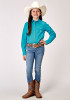 Roper Girls Western Shirt ~ SOLID POPLIN STRETCH - TURQUOISE,