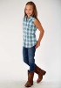 Girl's Western Sleeveless Cowgirl Shirt ~ SEA PLAID