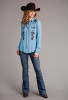 Womens Western Long Sleeve Shirt ~ LT BLUE RAYON CREPE LS BLOUSE