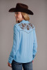 Womens Western Long Sleeve Shirt ~ LT BLUE RAYON CREPE LS BLOUSE