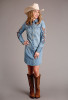 Womens Western Long Sleeve Shirt  ~ DENIM SHIRT DRESS FLORAL PAISLY EMB