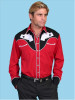 Scully® Mens Red Embroidered Long Sleeve Snap Western Shirt