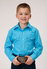 Boy's Western Shirt ~ SOLID BROADCLOTH - TURQ