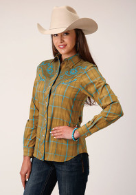 Womens Roper Western Shirt ~BUTTERSCOTCH/TURQUOISE PLAID
