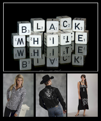 man and woman wearing a black western shirt
