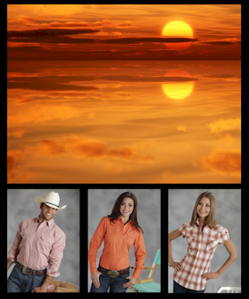 Cowboy and Cowgirls wearing Orange Western Shirt