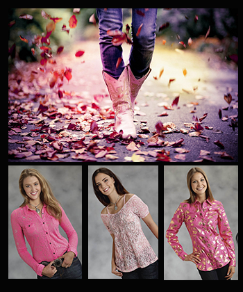 Men, women and girl wearing a pink western shirts