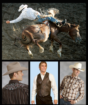 Cowboys wearing rodeo clothes