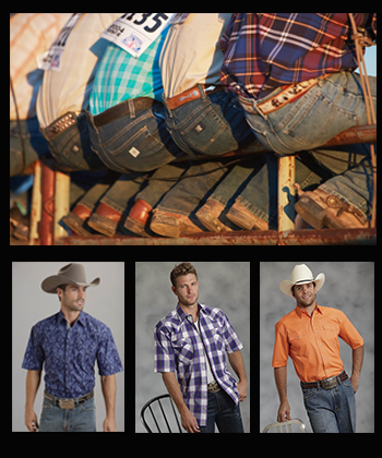 Cowboys squatting wearing short sleeve western shirts