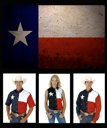 mens and ladies wearing texas flag shirts