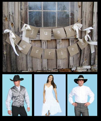 cowboy and cowgirls wearing western vest, shirts and dress for a country wedding
